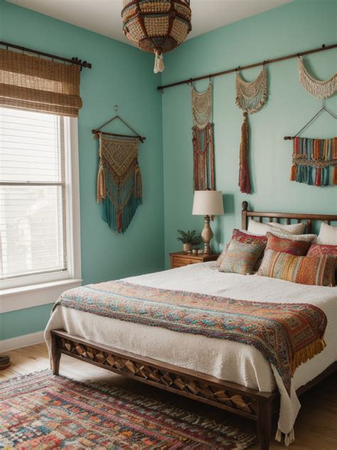 Bohemian Bedroom Decor with Bright Colors and Patterned Textiles